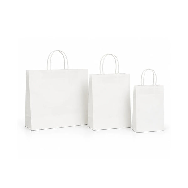 White Paper Gift Bags with Handles, 15 Pack – Small Medium Large Sizes