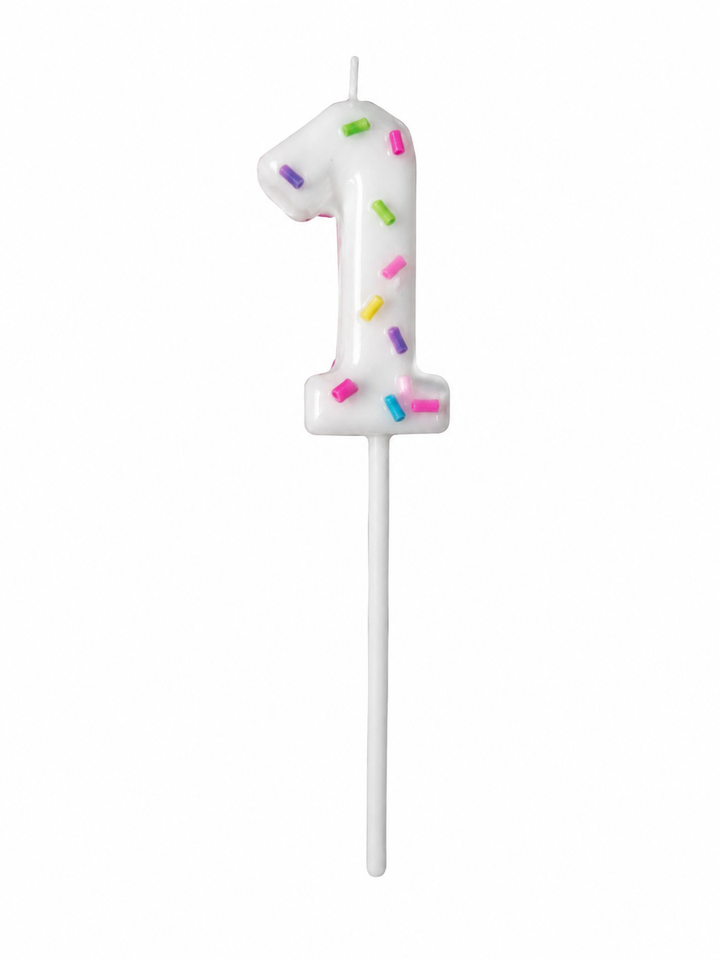 White Sprinkle Number Birthday Candle 1 – First Birthday Cake Candle