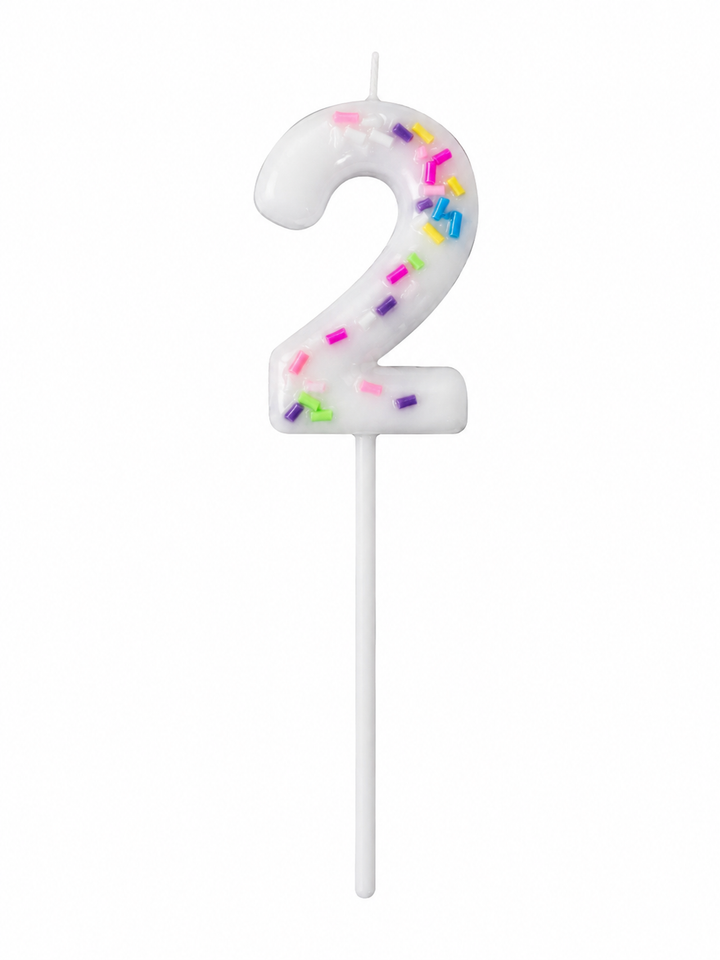 White Sprinkle Number Birthday Candle 2 – Birthday Cake Number Candle
