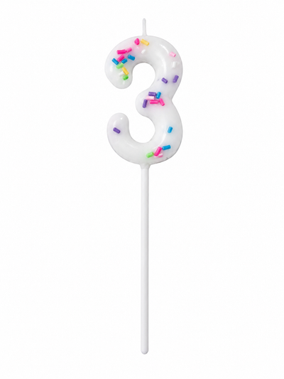 White Sprinkle Number Birthday Candle 3 – Birthday Cake Number Candle