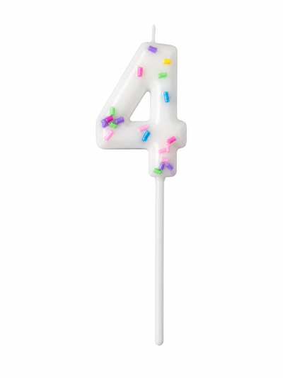 White Sprinkle Number Birthday Candle 4 – Birthday Cake Number Candle