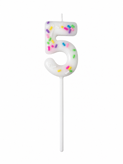 White Sprinkle Number Birthday Candle 5 – Birthday Cake Number Candle