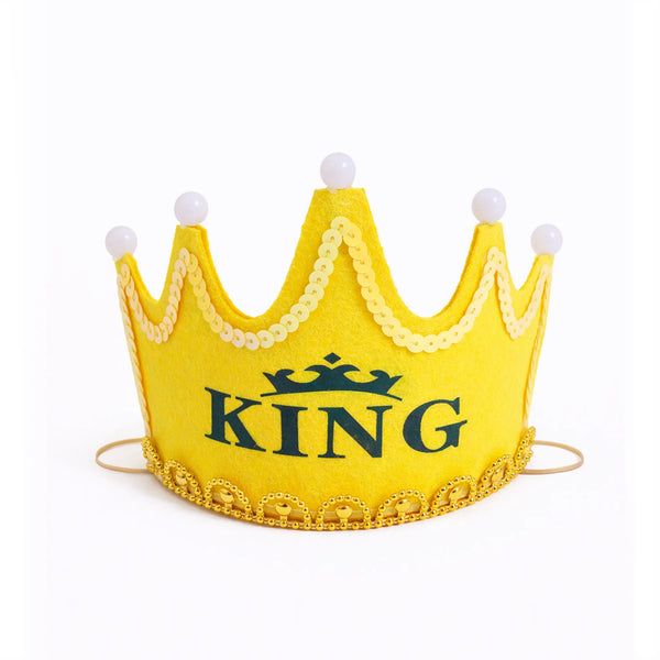 Yellow King Felt Birthday Crown with Sequined Detail