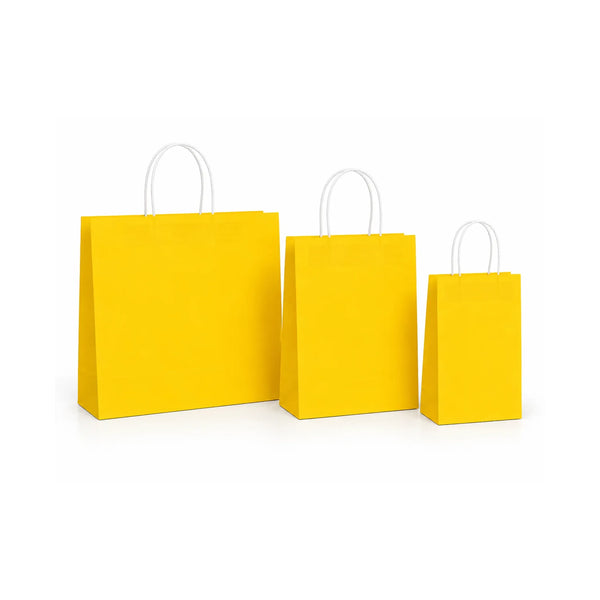 Yellow Paper Gift Bags with Handles, 15 Pack – Small Medium Large Sizes