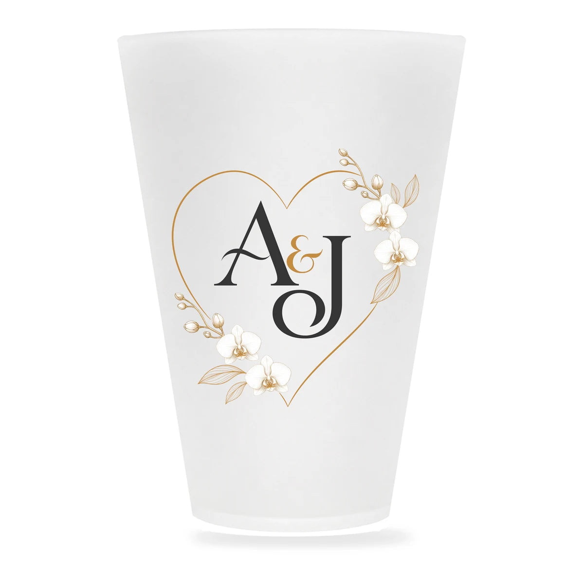 Personalized frosted cup with a floral monogram design
